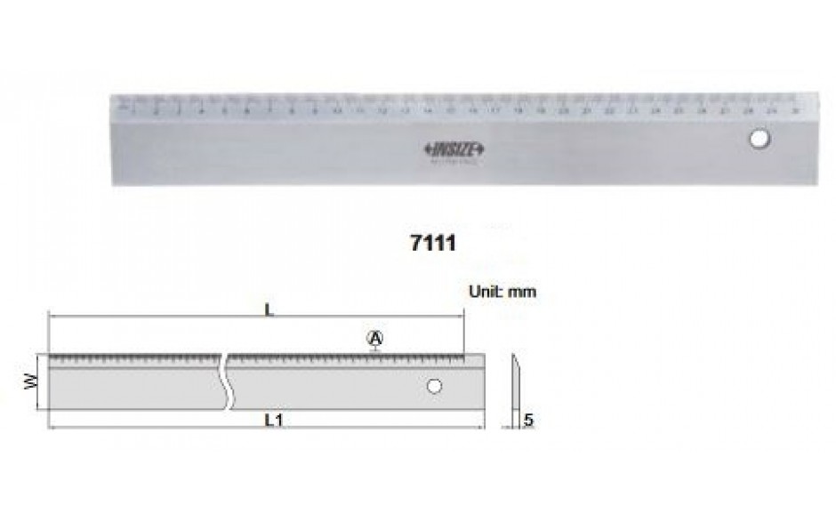 7111-300A | INSIZE STALEN RIJ 300MM MET AFGESCHUINDE MAATLAT IN MM